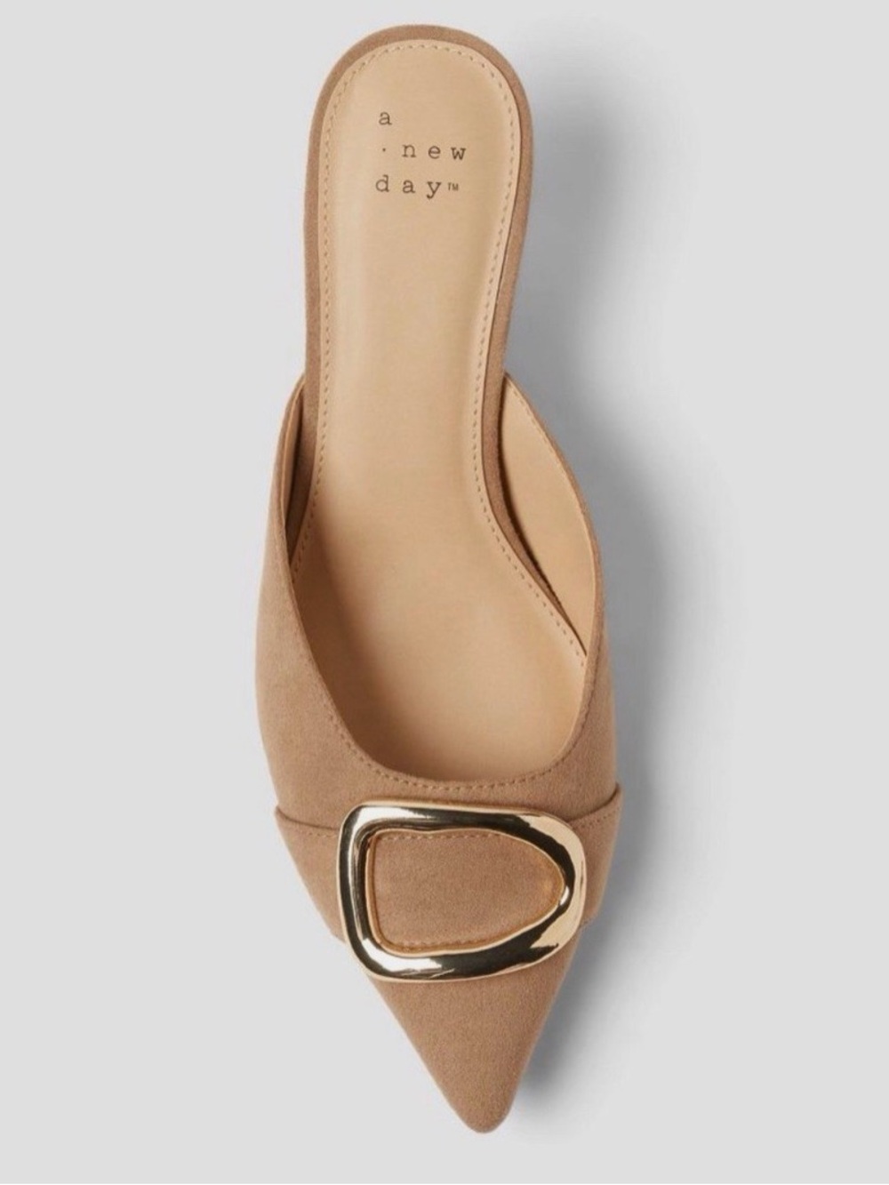 a new day Women's Tan Pointed Slip-On Mule with Gold Accent